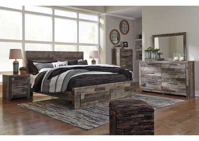 Derekson King Panel Bed with 2 Storage Drawers with Mirrored Dresser, Chest and 2 Nightstands,Benchcraft