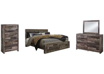 Image for Derekson King Panel Bed with 2 Storage Drawers with Mirrored Dresser and Chest