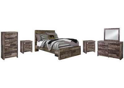 Image for Derekson Full Panel Bed with 2 Storage Drawers with Mirrored Dresser, Chest and 2 Nightstands
