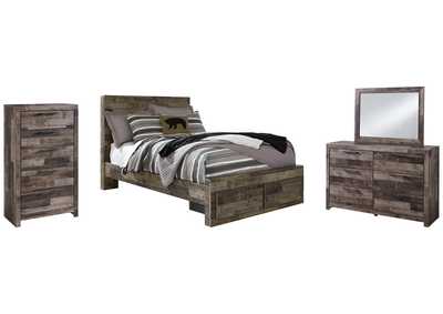 Image for Derekson Full Panel Bed with 2 Storage Drawers with Mirrored Dresser and Chest