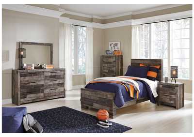 Derekson Twin Panel Bed with Mirrored Dresser, Chest and Nightstand,Benchcraft