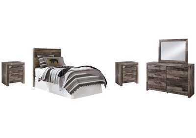 Image for Derekson Twin Panel Headboard Bed with Mirrored Dresser and 2 Nightstands