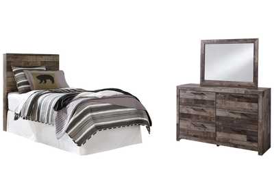 Derekson Twin Panel Headboard Bed with Mirrored Dresser