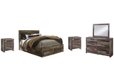 Derekson Queen Panel Bed with 4 Storage Drawers with Mirrored Dresser and 2 Nightstands,Benchcraft