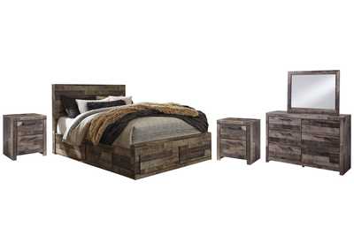 Derekson Queen Panel Bed with 6 Storage Drawers with Mirrored Dresser and 2 Nightstands,Benchcraft