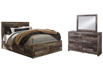 Derekson Queen Panel Bed with 6 Storage Drawers with Mirrored Dresser,Benchcraft