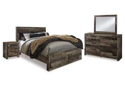 Derekson Queen Panel Bed with 2 Storage Drawers with Mirrored Dresser and Nightstand