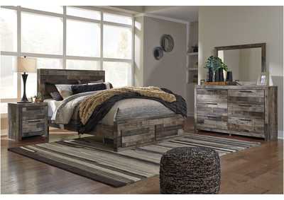 Derekson Queen Panel Storage Bed with Mirrored Dresser and Nightstand