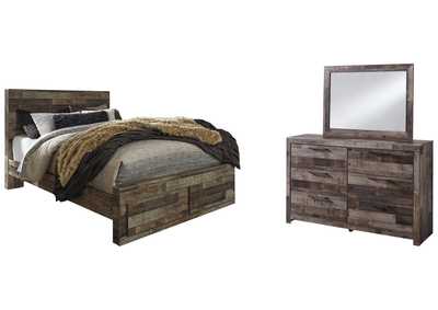 Derekson Queen Panel Bed with 2 Storage Drawers with Mirrored Dresser,Benchcraft