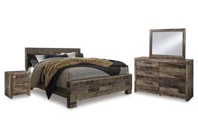 Derekson King Panel Bed with Mirrored Dresser and Nightstand,Benchcraft