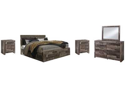Image for Derekson King Panel Bed with 4 Storage Drawers with Mirrored Dresser and 2 Nightstands