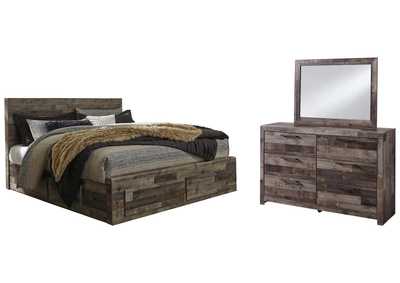 Derekson King Panel Bed with 4 Storage Drawers with Mirrored Dresser,Benchcraft