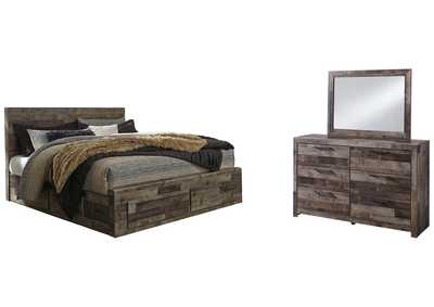 Derekson King Panel Bed with 6 Storage Drawers with Mirrored Dresser,Benchcraft