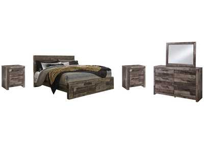 Image for Derekson King Panel Bed with 2 Storage Drawers with Mirrored Dresser and 2 Nightstands