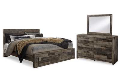 Derekson King Panel Bed with 2 Storage Drawers with Mirrored Dresser,Benchcraft