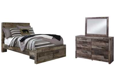 Image for Derekson Full Panel Bed with 2 Storage Drawers with Mirrored Dresser