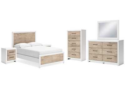 Charbitt Full Panel Bed with Mirrored Dresser, Chest and 2 Nightstands