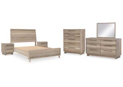 Hasbrick Queen Panel Bed with Mirrored Dresser, Chest and 2 Nightstands,Signature Design By Ashley