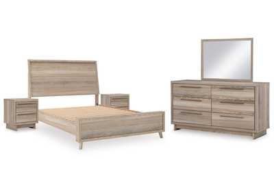 Hasbrick Queen Panel Bed with Mirrored Dresser and 2 Nightstands,Signature Design By Ashley