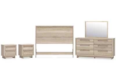 Hasbrick Queen Panel Headboard with Mirrored Dresser and 2 Nightstands,Signature Design By Ashley