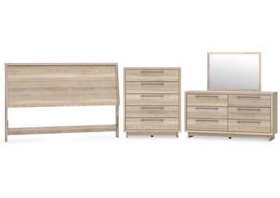 Hasbrick King Panel Headboard with Mirrored Dresser and Chest,Signature Design By Ashley