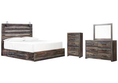 Drystan King Panel Bed with 4 Storage Drawers with Mirrored Dresser and Chest,Signature Design By Ashley