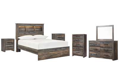 Image for Drystan Full Bookcase Bed with Mirrored Dresser, Chest and 2 Nightstands