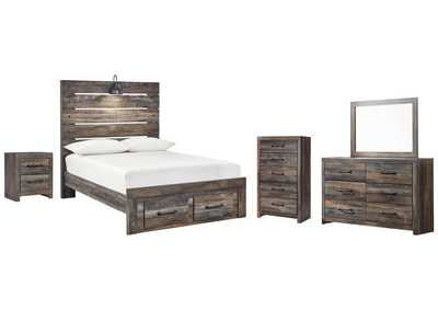 Image for Drystan Full Panel Bed with 2 Storage Drawers with Mirrored Dresser, Chest and Nightstand