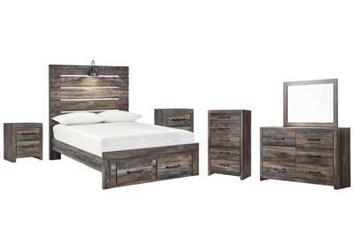 Image for Drystan Full Panel Bed with 2 Storage Drawers with Mirrored Dresser, Chest and 2 Nightstands