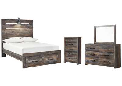Image for Drystan Full Panel Bed with 2 Storage Drawers with Mirrored Dresser and Chest