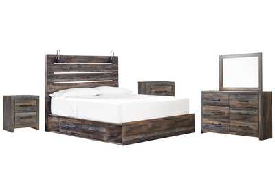 Drystan King Panel Bed with 4 Storage Drawers with Mirrored Dresser and 2 Nightstands,Signature Design By Ashley