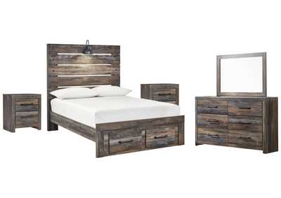 Image for Drystan Full Panel Bed with 2 Storage Drawers with Mirrored Dresser and 2 Nightstands