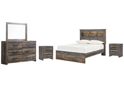 Image for Drystan Full Bookcase Bed with Mirrored Dresser and 2 Nightstands