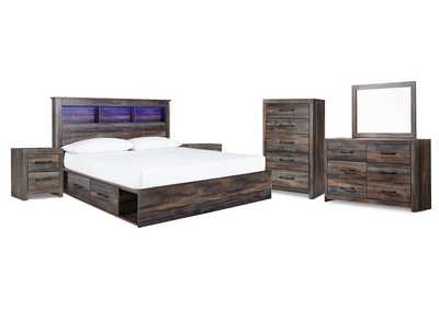 Drystan King Bookcase Bed with 4 Storage Drawers with Mirrored Dresser, Chest and 2 Nightstands,Signature Design By Ashley