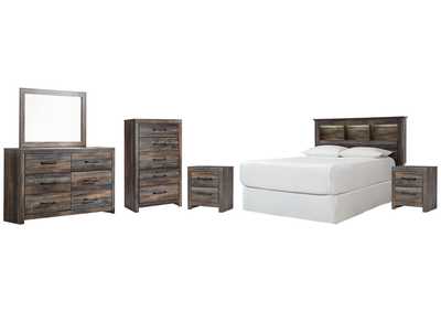 Drystan Queen/Full Bookcase Headboard Bed with Mirrored Dresser, Chest and 2 Nightstands,Signature Design By Ashley