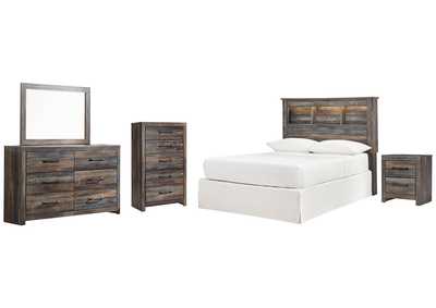 Image for Drystan Full Bookcase Headboard Bed with Mirrored Dresser, Chest and Nightstand
