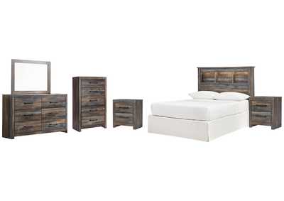 Image for Drystan Full Bookcase Headboard Bed with Mirrored Dresser, Chest and 2 Nightstands