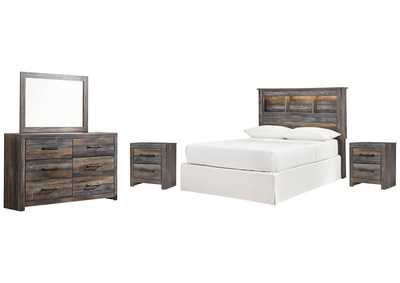 Image for Drystan Full Bookcase Headboard Bed with Mirrored Dresser and 2 Nightstands