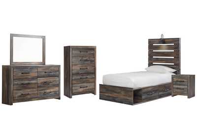 Drystan Twin Panel Bed with 4 Storage Drawers with Mirrored Dresser, Chest and Nightstand,Signature Design By Ashley