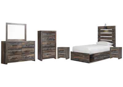 Drystan Twin Panel Bed with 4 Storage Drawers with Mirrored Dresser, Chest and 2 Nightstands,Signature Design By Ashley