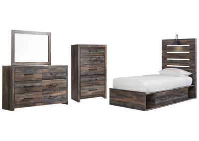 Drystan Twin Panel Bed with 4 Storage Drawers with Mirrored Dresser and Chest,Signature Design By Ashley