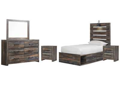 Drystan Twin Panel Bed with 4 Storage Drawers with Mirrored Dresser and 2 Nightstands,Signature Design By Ashley