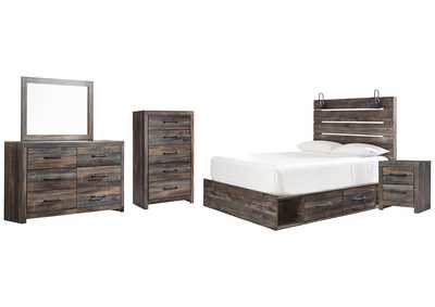 Drystan Queen Panel Bed with 4 Storage Drawers with Mirrored Dresser, Chest and Nightstand,Signature Design By Ashley