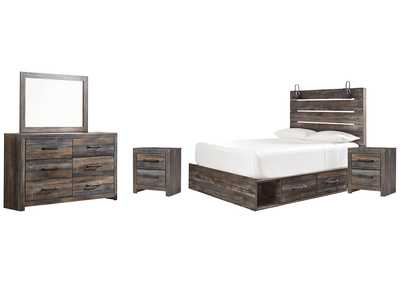 Drystan Queen Panel Bed with 4 Storage Drawers with Mirrored Dresser and 2 Nightstands,Signature Design By Ashley