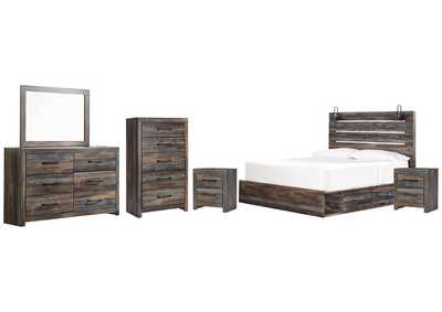 Drystan King Panel Bed with 2 Storage Drawers with Mirrored Dresser, Chest and 2 Nightstands,Signature Design By Ashley