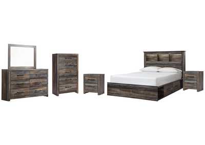 Drystan Queen Bookcase Bed with 4 Storage Drawers with Mirrored Dresser, Chest and 2 Nightstands,Signature Design By Ashley