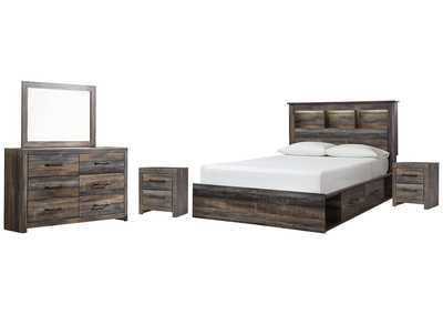 Drystan Queen Bookcase Bed with 4 Storage Drawers with Mirrored Dresser and 2 Nightstands,Signature Design By Ashley