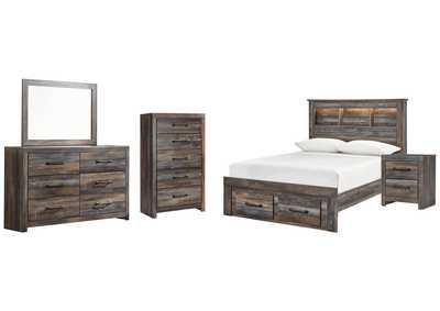 Image for Drystan Full Bookcase Bed with 2 Storage Drawers with Mirrored Dresser, Chest and Nightstand