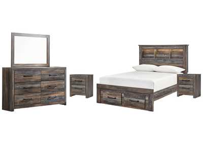 Image for Drystan Full Bookcase Bed with 2 Storage Drawers with Mirrored Dresser and 2 Nightstands