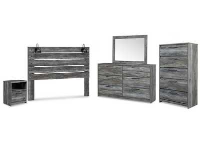 Baystorm King Panel Headboard with Mirrored Dresser, Chest and Nightstand,Signature Design By Ashley